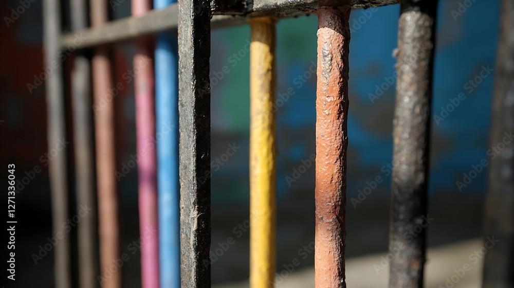 Aufkleber Closeup shot of colorful metal bars creating an abstract and artistic background : Generative AI