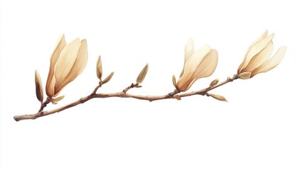 Watercolor spring blooming magnolia tree branches clipart, isolated illustration on white background