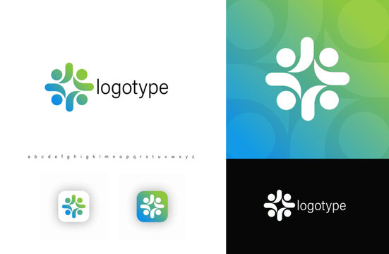 People Cross logo symbolizing unity, collaboration, partnership. Ideal for telemedicine, pharmacy branding, medical consulting, networking, healthcare community organizations. Vector logo