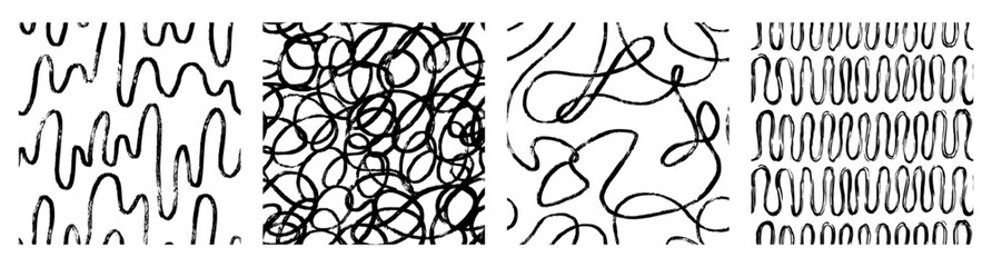 Obraz premium Aesthetic Contemporary printable seamless pattern with abstract line, dot, shape brush stroke in black and white colors. Boho background in minimalist style vector Illustration for wallpaper fabric