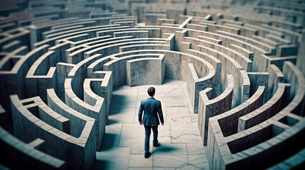 Lost man in the middle of maze is looking for way out