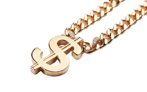 Gold Chain Necklace with Dollar isolated on white or transparent background - Powered by Adobe