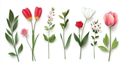 Spring Illustration Elements with Flowers and Plants.