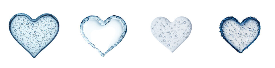 Fototapeta premium Elegant and romantic background with transparent heart shaped ice crystals or frozen water droplets on a cool blue backdrop Minimalist modern and design with a frozen icy and serene feel