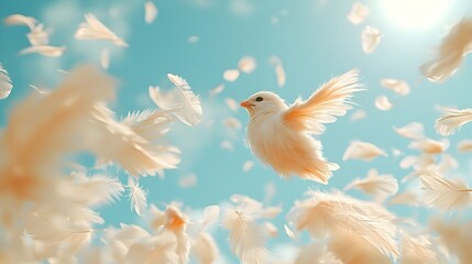 Fototapeta premium Floating white feathers
