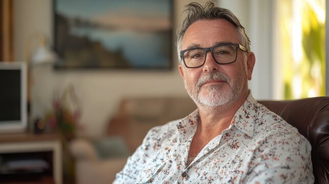 a profile picture of a man working from home, with a cozy office background.