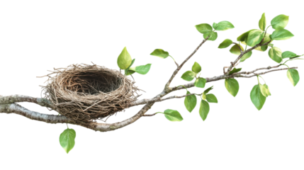 bird nest on a tree isolated on white background