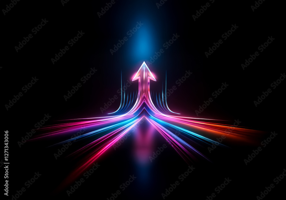 Aufkleber a luminous arrow bursts from the dark, ascending with vibrant pink, blue, and red trails. dynamic st