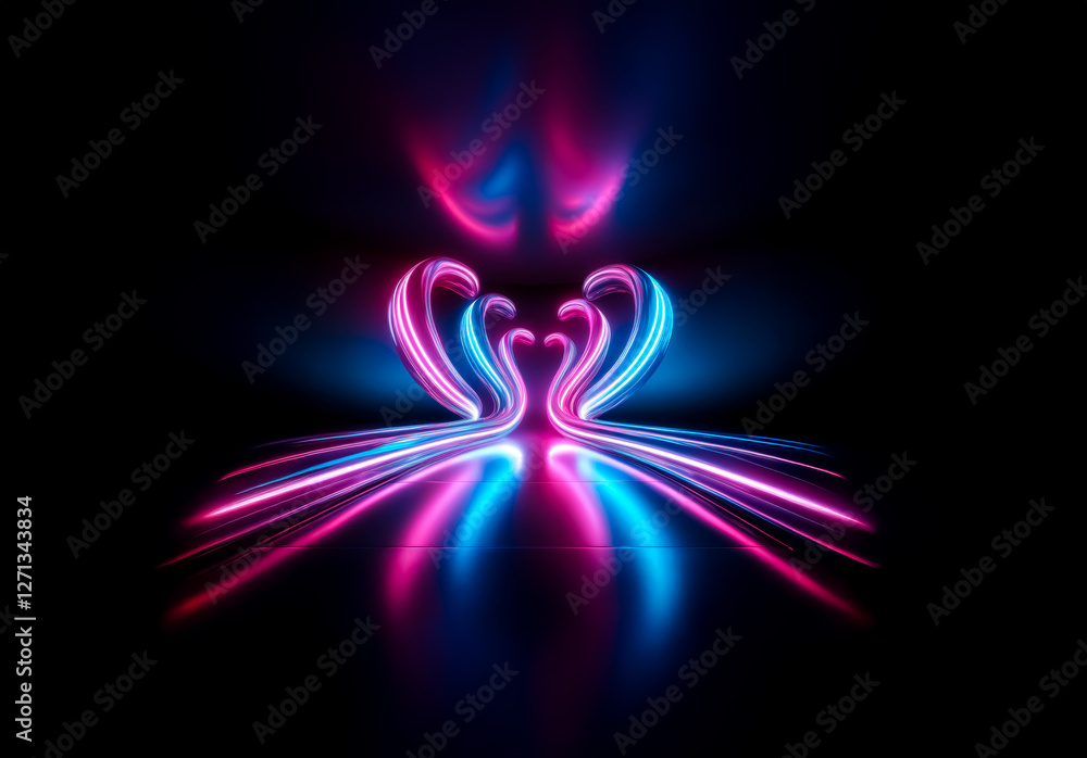 Poster abstract glowing lines of pink and blue create a dynamic, futuristic design on a dark background. th