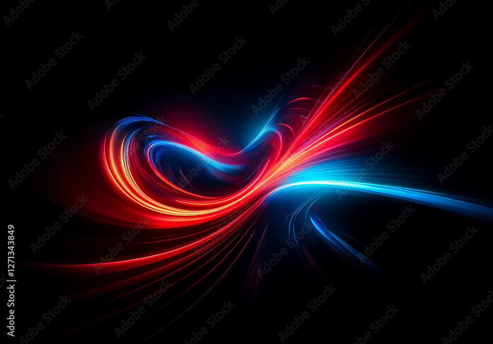 Aufkleber dynamic abstract artwork featuring vibrant red and blue light streaks swirling dynamically on a star