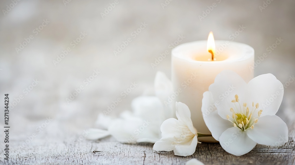 Aufkleber elegant white candle surrounded by petals creating a serene ambiance and tranquil atmosphere : gener