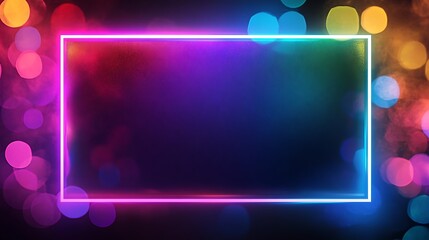 Colorful neon frame bokeh background, for design.