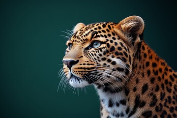 Obraz premium Majestic Leopard Walking on Green Background