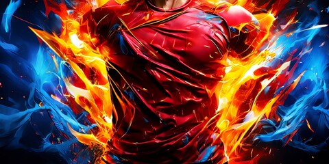 A man in a red shirt with flames on it