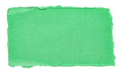 Isolated cut out torn piece of blank green paper note cardboard with texture and copy space for text, transparent png background design element