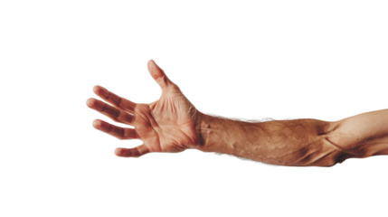 Isolated Human Hand Reaching Out in an Expressive Gesture on a White Background for Creative Use