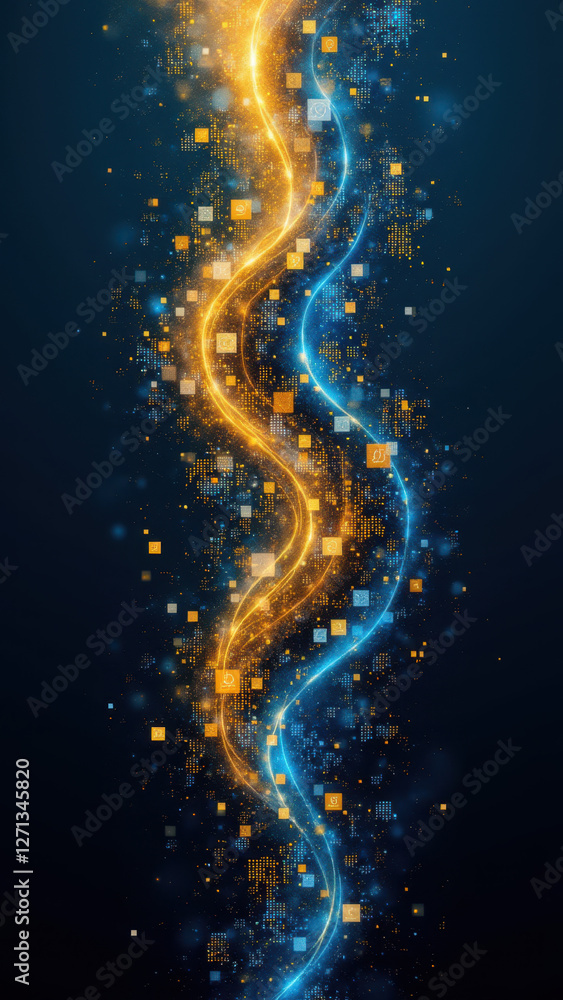 Poster this is a digital graphic depicting financial growth with a dynamic background of abstract shapes an