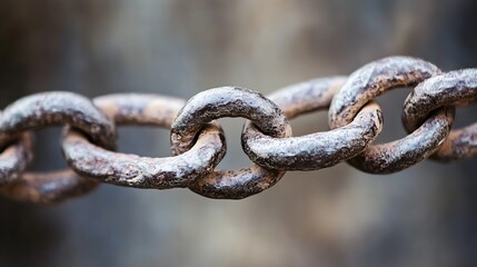 Obraz premium Close up of a weathered metal chain link showcasing texture and age for industrial visuals : Generative AI
