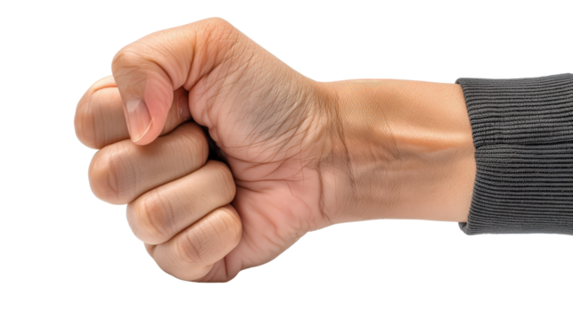 Close-Up of Hand Making a Fist Isolated on a White Background for Display, Illustration, or Graphic Design Use