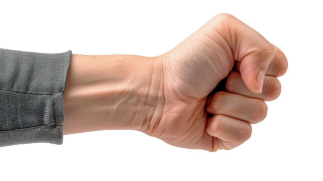 Close-Up Image of a Pinching Hand Gesture with Fingers Clenched Together Isolated on a White Background