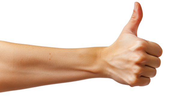Hand Showing Thumbs Up Gesture Isolated on White Background, Symbolizing Approval and Positivity in Communication
