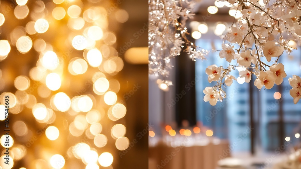 Fototapete artistic blur of lights and delicate flowers creating a dreamy atmosphere in an elegant festive sett