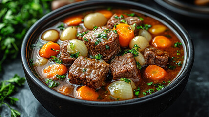 Burgundy stew. meat and vegetables.