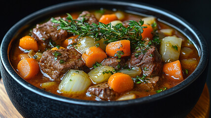 Burgundy stew. meat and vegetables.
