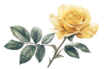 Obraz premium Illustration of a yellow rose on a white background Suitable for making cards 