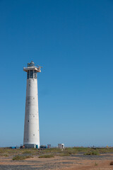 Morro Jable Lighthouse, Jandia Beach, Fuerteventura, Spain.