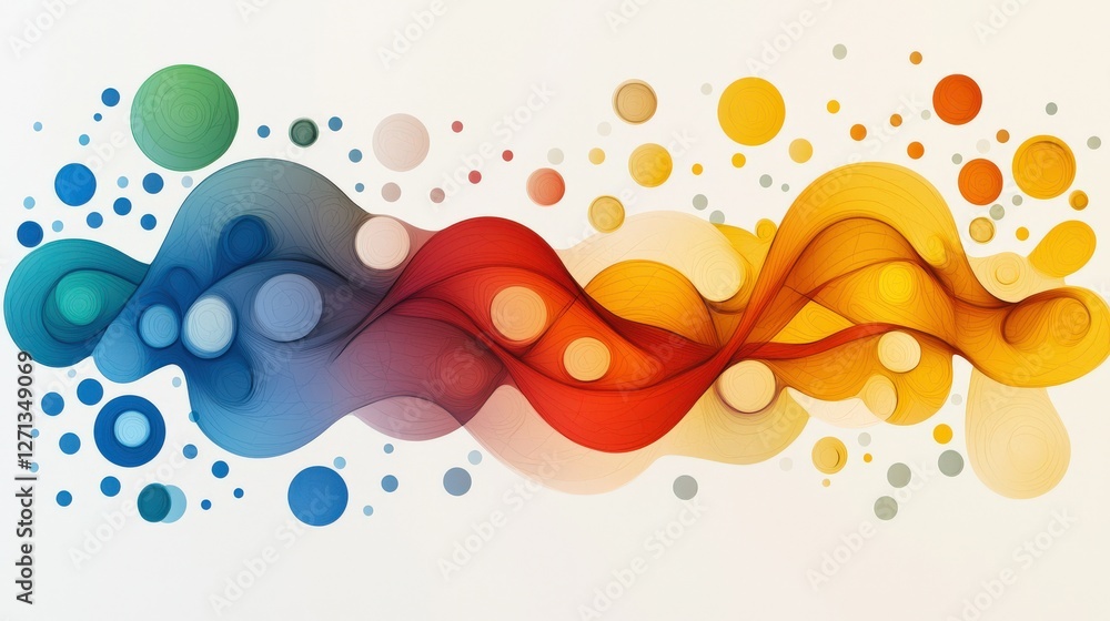 Poster a colorful wave with many different colored circles. the circles are of different sizes and colors