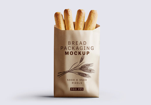 Breadsticks Kraft Paper Packaging Mockup for Design and Branding Projects
