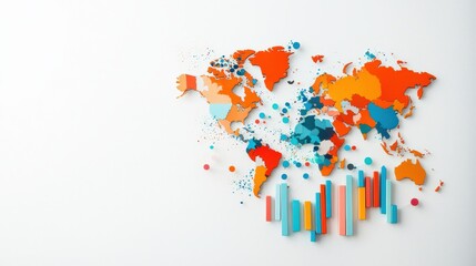 Fototapeta premium A colorful world map with a bunch of different colored lines and dots. The map is made of blocks