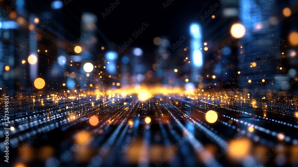 Fototapete An abstract view of illuminated connections and vibrant lights representing digital infrastructure and networking : Generative AI