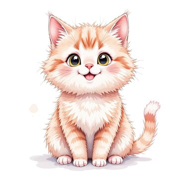 recommend clip art: Cute orange funny kitten illustration animal.