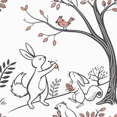 Obraz premium Seamless patterns. Fabric pattern. Cute animals in a doodle style. textile, Tile 