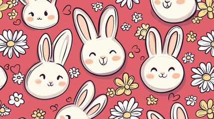 Cute Bunny and Floral Seamless Pattern - AI Generated