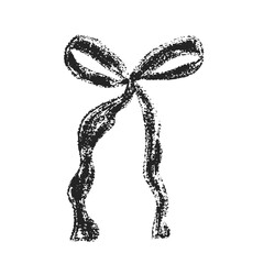 Crayon bow, ribbon. Chalk drawing band. Black coquette aesthetic bowknot. Vector illustration isolated on white background.
