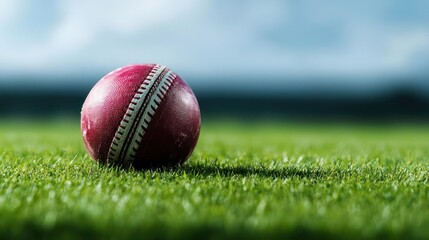 Red Leather Cricket Ball on Lush Green Grass