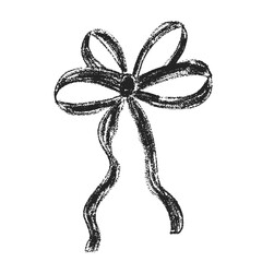 Crayon bow, ribbon. Chalk drawing band. Black coquette aesthetic bowknot. Vector illustration isolated on white background.