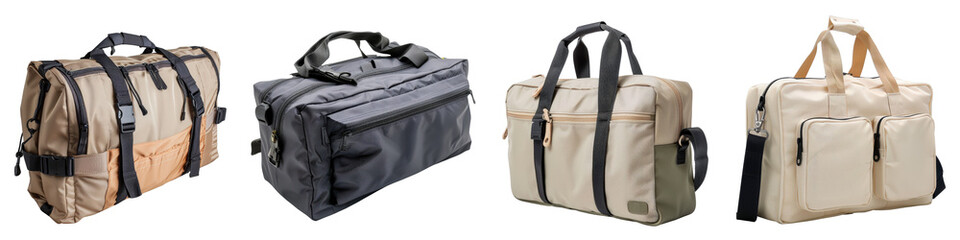 Naklejka premium Versatile Foldable Travel Bag Collection for Easy Portability and Storage on Clean White Background