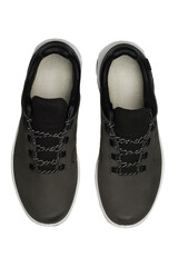 Stylish dark gray sneakers with black accents and white soles, perfect for casual wear. Isolated on transparent background