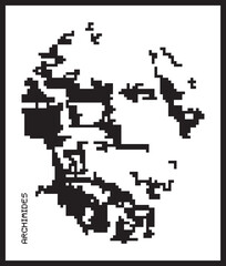 Vector pixel art illustration of the bust of Archimedes. Poster, Wall Decoration, Postcard, Social Media Banner, Brochure Cover Design Background. Vector Pattern.