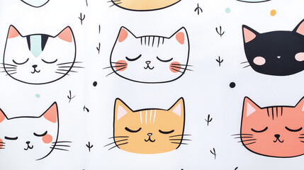 Cute Minimalist Cat Pattern on White Background - AI Generated