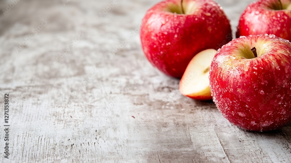 Aufkleber beautiful fresh red apples on a rustic table with a slice revealing the juicy inside showcasing natu