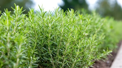 Fresh rosemary plants in a garden bed