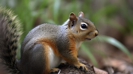 Obraz premium Curious squirrel in forest, observing surroundings.