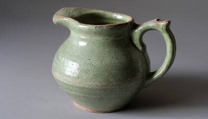 A glossy green ceramic pitcher with a unique shape emphasizes craftsmanship and artistry, useful...