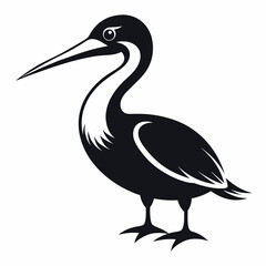 Gannet Bird Silhouette Vector Icon White Background.