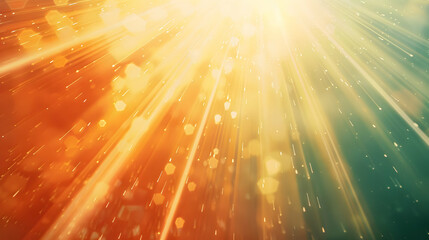 Vibrant rays of light in warm hues create a dynamic atmosphere with bokeh effects